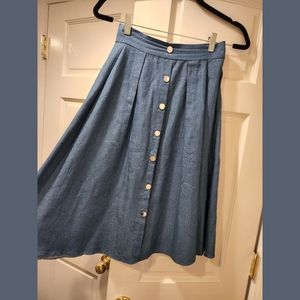 denim a-line button down skirt